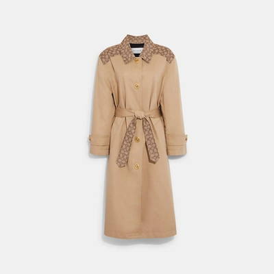 Shop Coach Outlet Signature Turnlock Trench In Beige