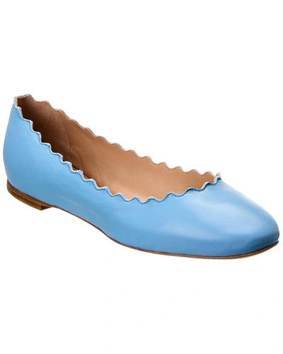 Shop Chloé Lauren Scalloped Leather Ballerina Flat In Blue