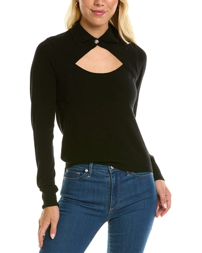 Shop Autumn Cashmere Cutaway Polo Cashmere Sweater In Black