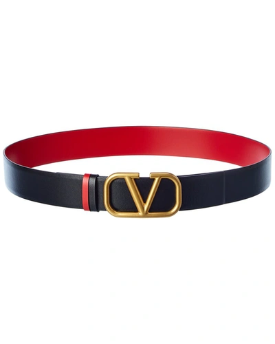 Shop Valentino Vlogo 40mm Reversible Leather Belt In Black
