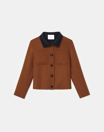 Shop Lafayette 148 Two-tone Double Face Patch Pocket Jacket In Brown