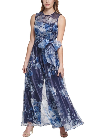 Shop Eliza J Womens Floral Print Wide-leg Jumpsuit In Blue