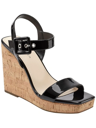 Shop Marc Fisher Lukey Womens Patent Ankle Strap Wedge Sandals In Black