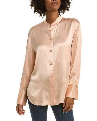 Shop Vince Relaxed Band Collar Shirt In Beige