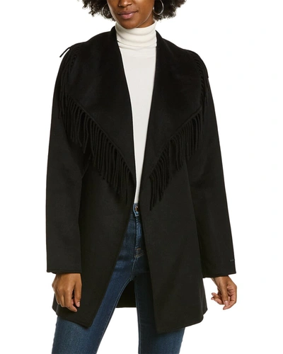 Shop Tahari Frankie Wool-blend Wrap Coat In Black