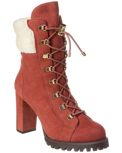 Shop Stuart Weitzman Rockie Chill Suede & Shearling Bootie In Red