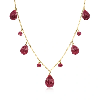 Shop Ross-simons Ruby Drop Necklace In 14kt Yellow Gold In Multi