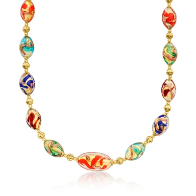 Shop Ross-simons Italian Multicolored Murano Glass Bead Necklace In 18kt Gold Over Sterling