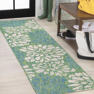 Jonathan Y Zinnia Modern Floral Textured Weave Indoor/outdoor Green/cream Square Area Rug