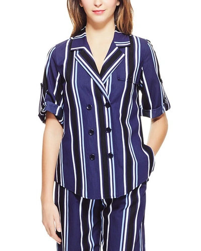 Shop Pearl By Lela Rose Striped Camp Shirt In Blue