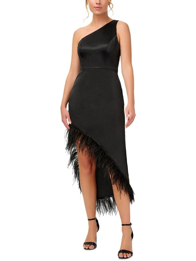 Shop Aidan Mattox Womens Fringe Hem Asymmetrical Cocktail And Party Dress In Black