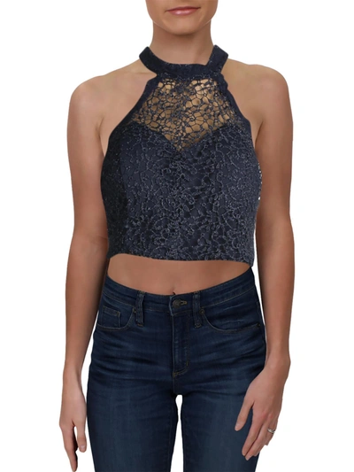 Shop Sequin Hearts Juniors Womens Lace Metallic Crop Top In Blue