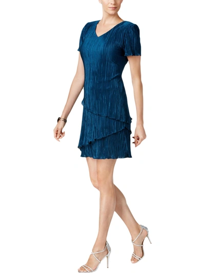 Shop Connected Apparel Petites Womens Tiered Cocktail Dress In Blue