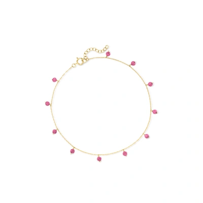 Shop Rs Pure By Ross-simons Pink Tourmaline Bead Station Anklet In 14kt Yellow Gold