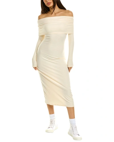 Shop Moonsea Off-the-shoulder Midi Dress In Beige