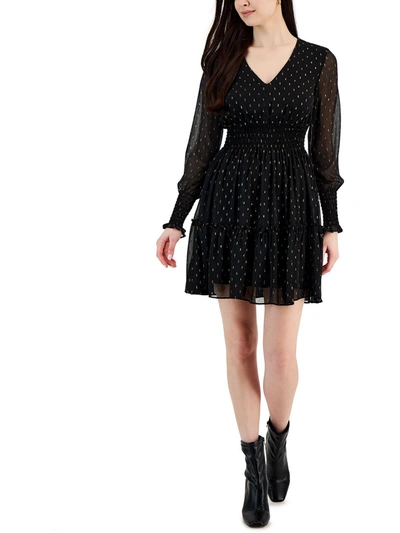 Shop Taylor Petites Womens Metallic Mini Fit & Flare Dress In Black