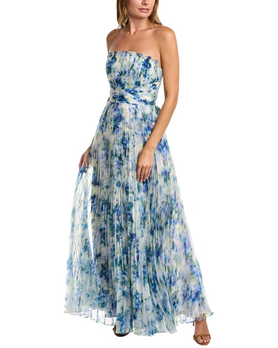 Shop Theia Pleated Organza Ruffle Gown In Blue