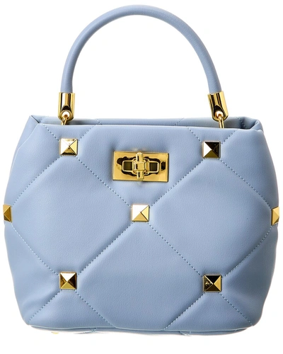 Shop Valentino Roman Stud The Handle Small Leather Shoulder Bag (authentic Pre- In Blue