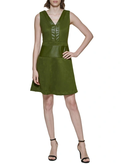 Shop Dkny Womens Faux Suede Mini Fit & Flare Dress In Green