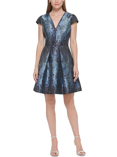 Shop Vince Camuto Petites Womens Metallic Mini Fit & Flare Dress In Blue
