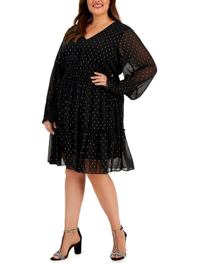 Shop Taylor Plus Womens Chiffon Metallic Fit & Flare Dress In Black