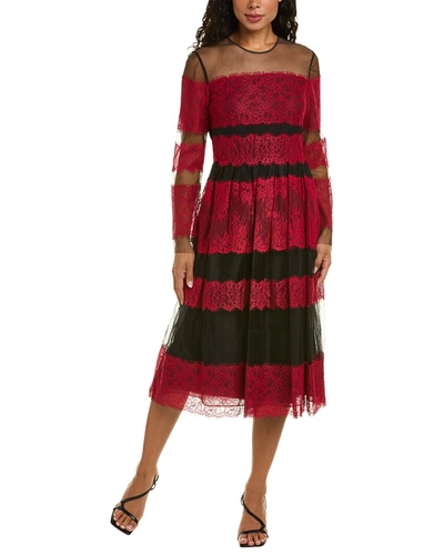 Shop Mikael Aghal Lace Midi Dress In Red