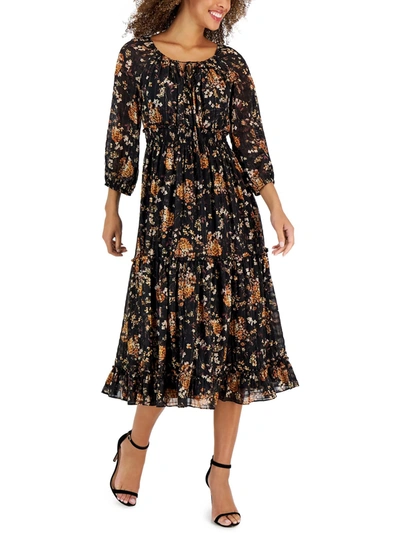 Shop Taylor Petites Womens Printed Smocked Midi Dress In Multi