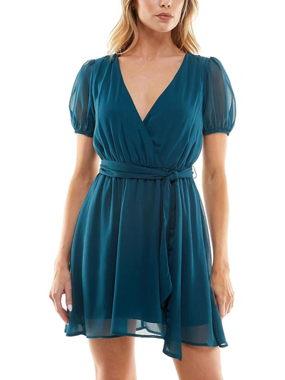 Speechless Juniors Womens Surplice Short Mini Dress In Blue