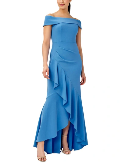 Shop Adrianna Papell Womens Knit Off-the-shoulder Evening Dress In Blue