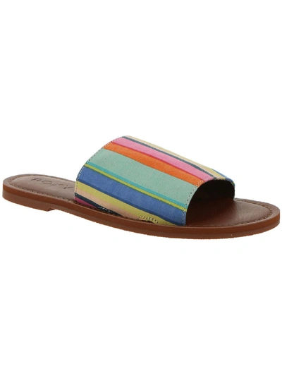 Shop Roxy Kaia Womens Faux Leather Flats Slide Sandals In Multi