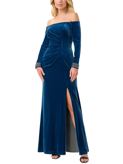 Shop Adrianna Papell Womens Velvet Embellished Evening Dress In Multi