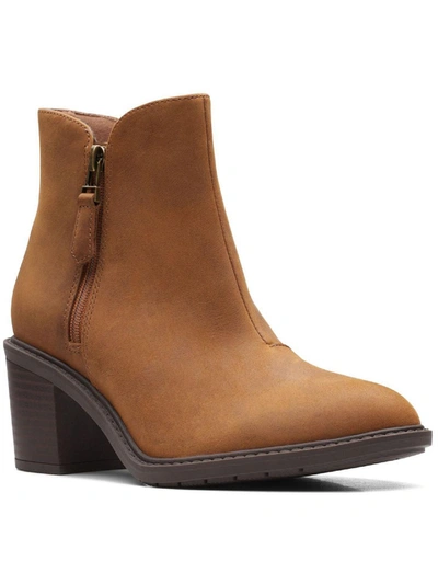 Shop Clarks Scene Zip Womens Leather Almond Toe Ankle Boots In Brown