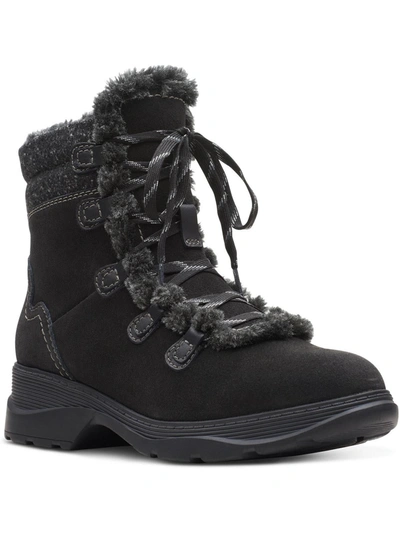 Shop Clarks Aveleigh Edge Womens Suede Faux Fur Winter & Snow Boots In Black