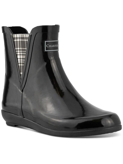 Shop Charter Club Cloudburst Womens Outdoor Glen Plaid Rain Boots In Black