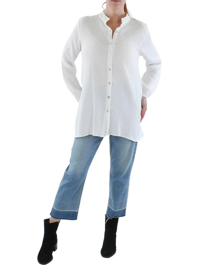 Shop To My Lovers Womens Cotton Textured Shirtdress In White