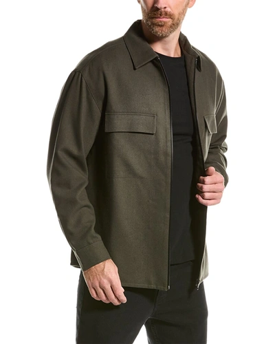 Shop Frame Modern Flannel Zip Wool-blend Shirt In Green