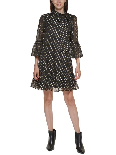 Shop Calvin Klein Petites Womens Metallic Mini Shift Dress In Black