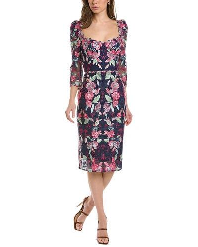 Shop Marchesa Notte Embroidered Sheath Dress In Blue