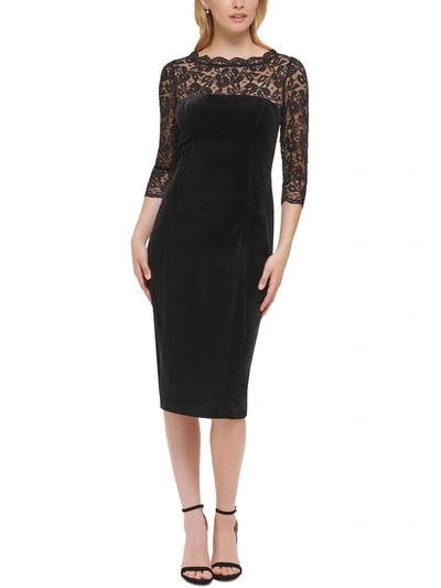 Shop Eliza J Petites Womens Velvet Knee Sheath Dress In Black
