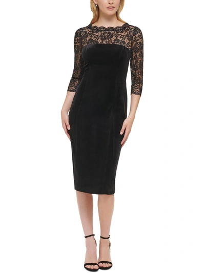 Eliza J Social Lace Sleeve Scuba Crepe Cocktail Dress In Black