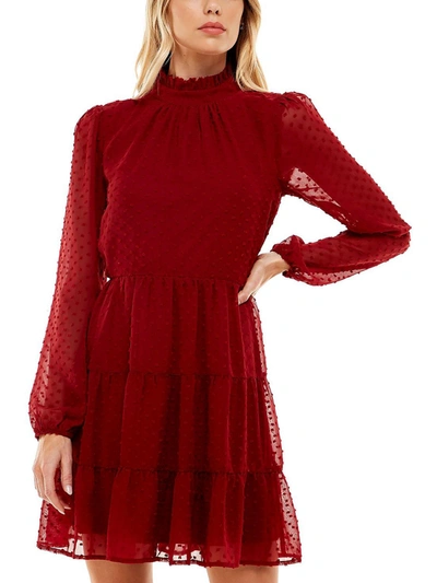 Shop Trixxi Juniors Womens Chiffon Clip Dot Fit & Flare Dress In Red