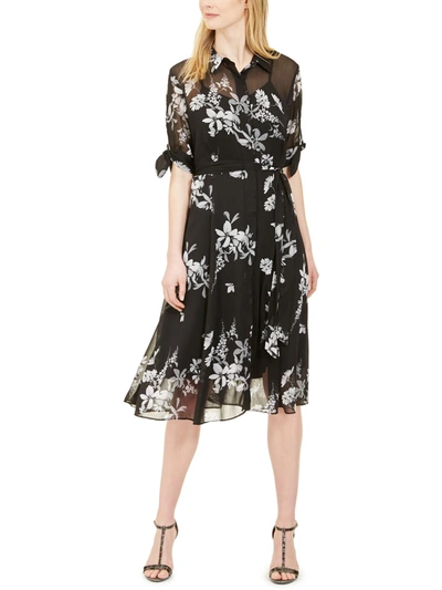 Shop Calvin Klein Womens Floral Long Shirtdress In Black