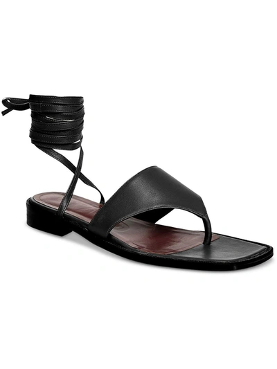 Shop Staud Alexandre Lace Up Sandal Womens Leather Flat Thong Sandals In Black