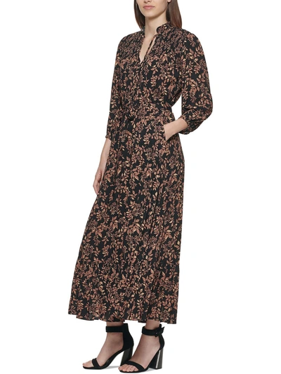 Shop Calvin Klein Womens Floral Smocked Maxi Dress In Multi