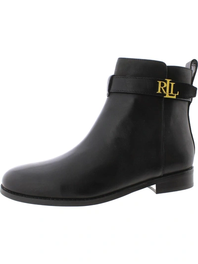 Shop Lauren Ralph Lauren Briele Womens Leather Logo Ankle Boots In Black