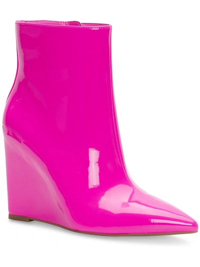 Shop Inc Azah Womens Patent Leather Pointed Toe Ankle Boots In Pink