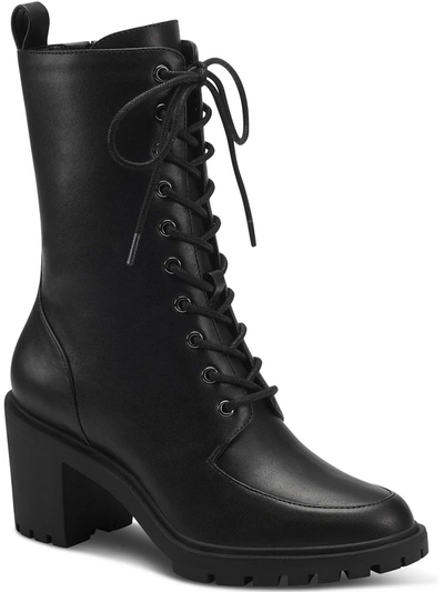 Shop Alfani Blaire Womens Faux Leather Round Toe Combat & Lace-up Boots In Black