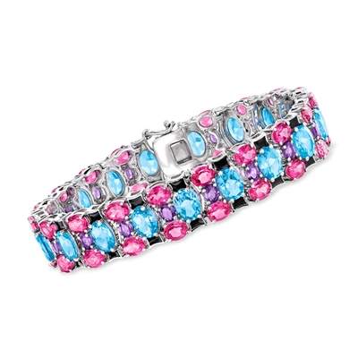Shop Ross-simons Multi-gemstone Bracelet In Sterling Silver In Pink