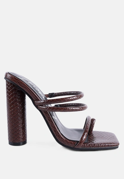 Shop London Rag Dandelion High Block Heeled Croc Sandals In Brown