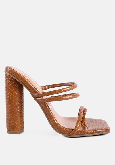 London Rag Dandelion High Block Heeled Croc Sandals In Brown